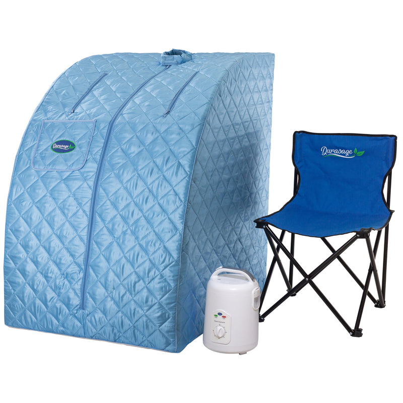 Durasage Health Lightweight Portable Personal Steam Sauna Spa for Relaxation at Home, 60 Minute Timer, 800 Watt Steam Generator, Chair Included - Light Blue DSS-M-04
