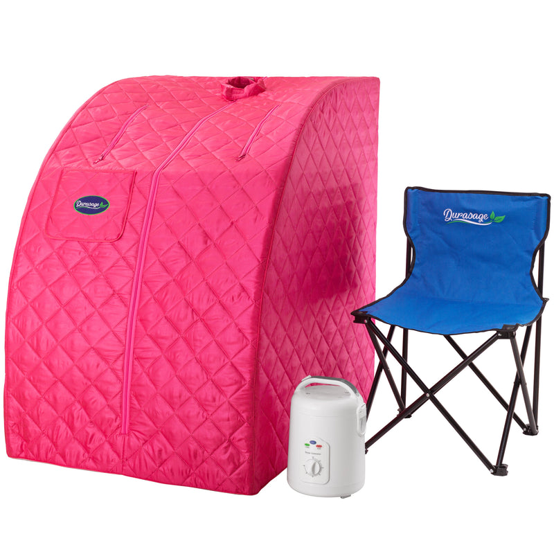 Durasage Health Lightweight Portable Personal Steam Sauna Spa for Relaxation at Home, 60 Minute Timer, 800 Watt Steam Generator, Chair Included - Fuchsia DSS-M-05