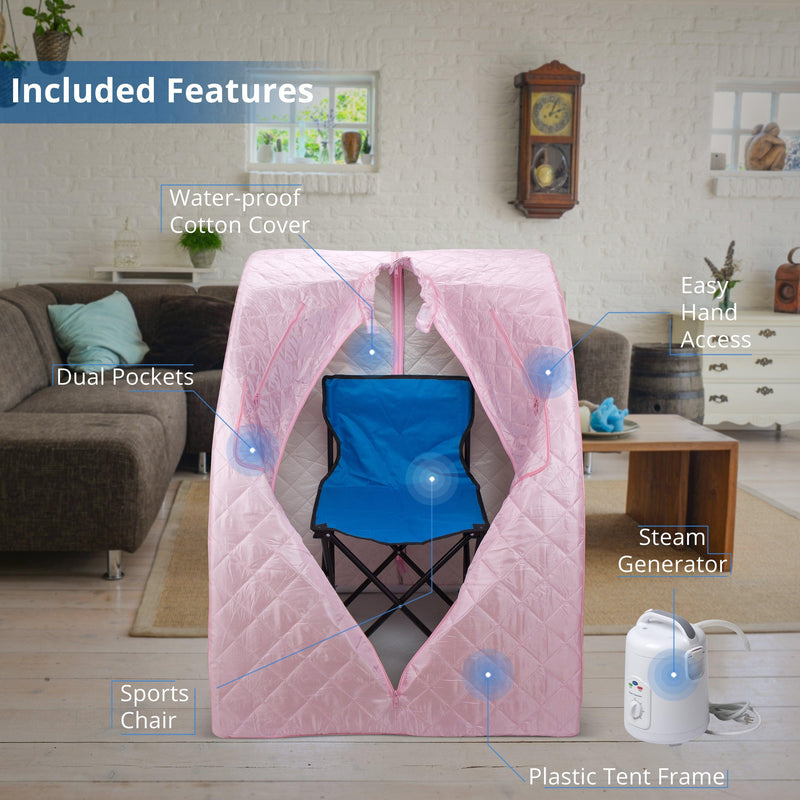 Durasage Health Oversized Portable Steam Sauna for Weight Loss, Detox & Relaxation at Home, Chair Included - Pink DSS-XL-06