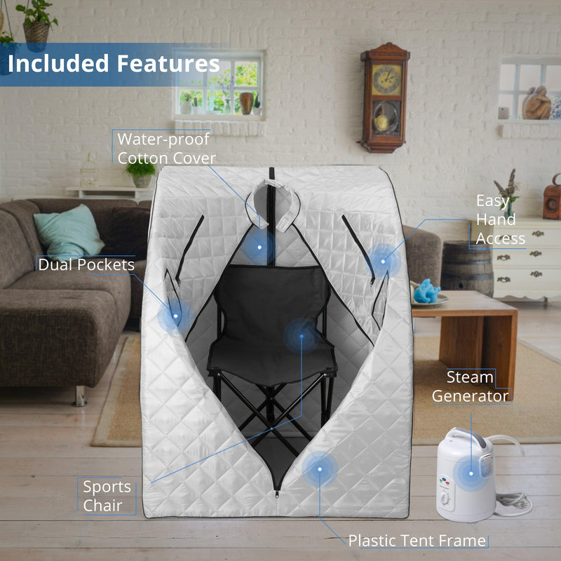Durasage Health Oversized Portable Steam Sauna for Weight Loss, Detox & Relaxation at Home, Chair Included - Silver DSS-XL-01