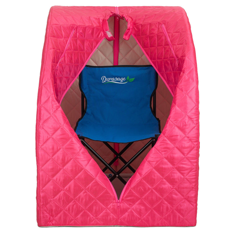 Durasage Health Lightweight Portable Personal Steam Sauna Spa for Relaxation at Home, 60 Minute Timer, 800 Watt Steam Generator, Chair Included - Fuchsia DSS-M-05