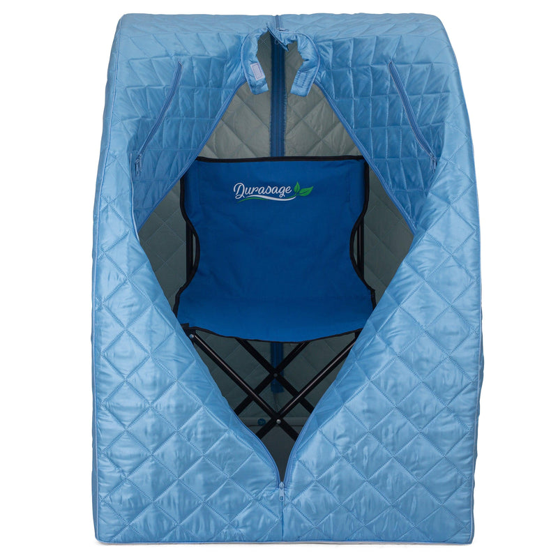 Durasage Health Lightweight Portable Personal Steam Sauna Spa for Relaxation at Home, 60 Minute Timer, 800 Watt Steam Generator, Chair Included - Light Blue DSS-M-04
