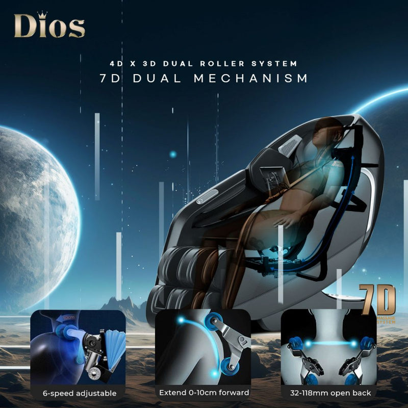 Kahuna Dios Massage Chair 7D Dual Core Air Roller SL-track with 3D Calf Kneading Dios 7300