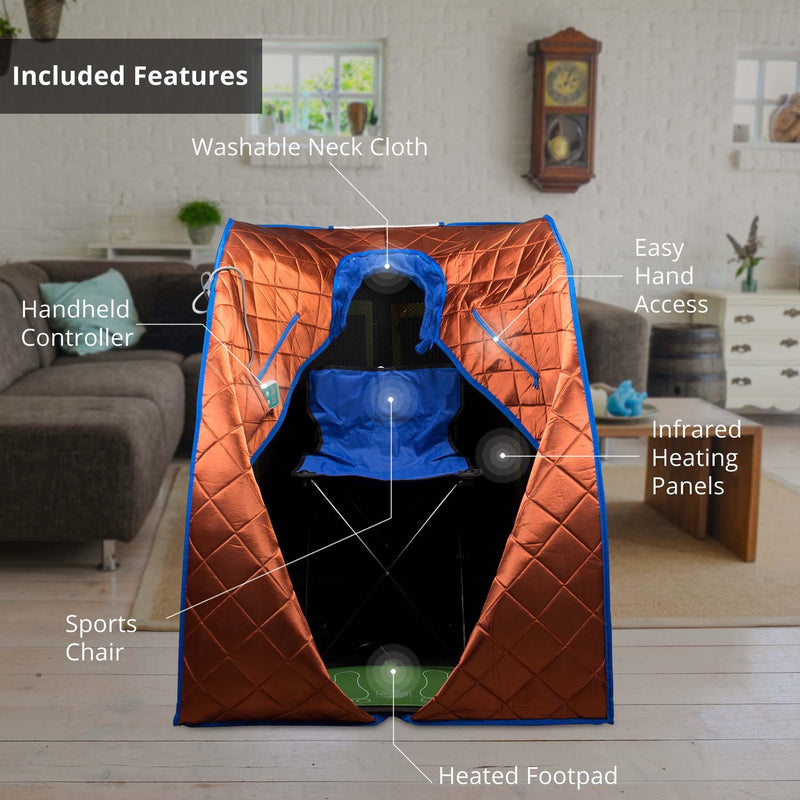 Durasage Health Large Portable Low EMF Negative Ion Indoor Sauna with Chair and Heated Footpad Included - Copper DIF-5000_COPPER