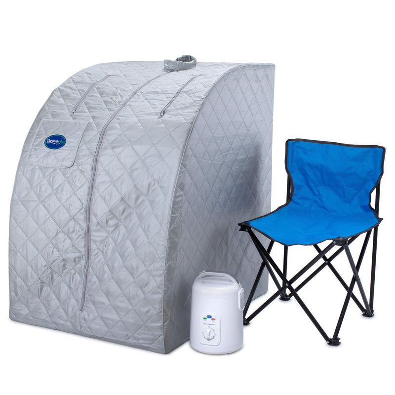 Durasage Health Lightweight Portable Personal Steam Sauna Spa for Relaxation at Home, 60 Minute Timer, 800 Watt Steam Generator, Chair Included - Silver DSS-M-01