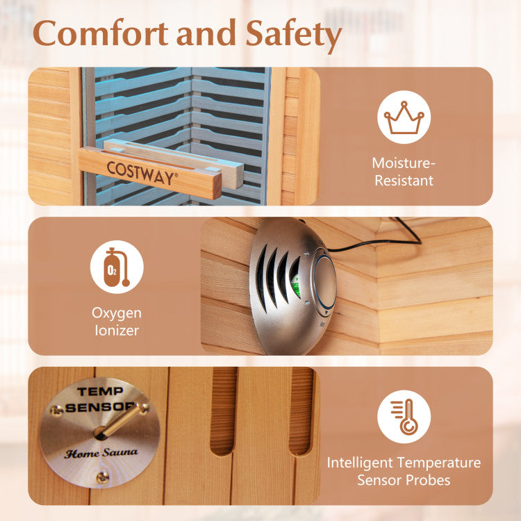 Costway Far Infrared Wooden Sauna Room with Bluetooth Speakers and Oxygen Ionizer for 1-2 person JV11410