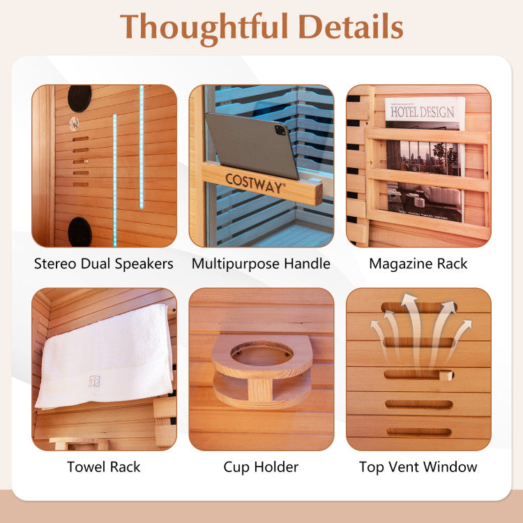 Costway Far Infrared Wooden Sauna Room with Bluetooth Speakers and Oxygen Ionizer for 1-2 person JV11410