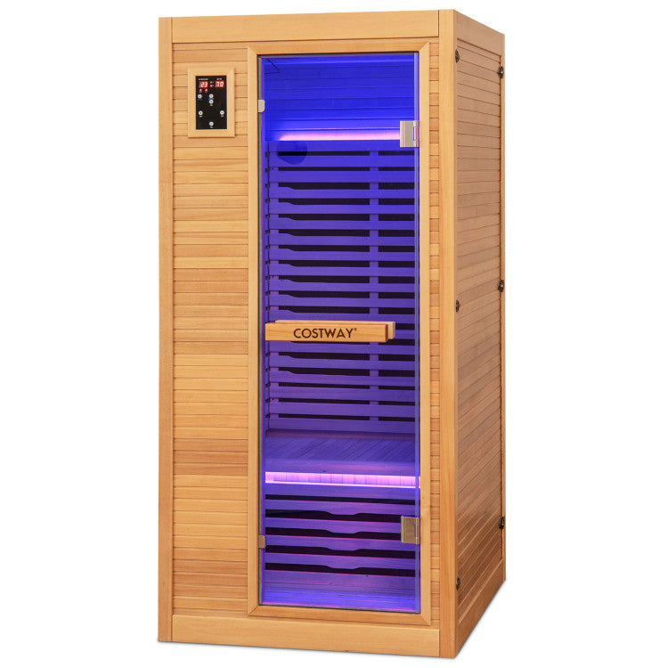 Costway Far Infrared Wooden Sauna Room with Bluetooth Speakers and Oxygen Ionizer for 1-2 person JV11410