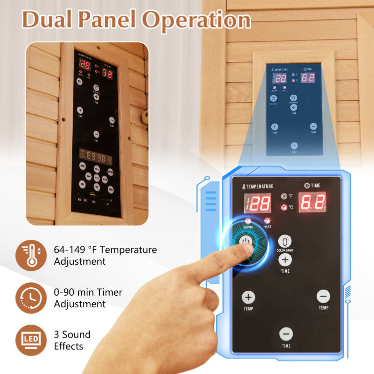 Costway Far Infrared Wooden Sauna Room with Bluetooth Speakers and Oxygen Ionizer for 1-2 person JV11410