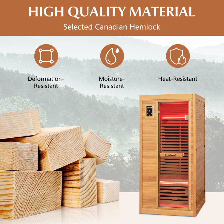 Costway Far Infrared Wooden Sauna Room with Bluetooth Speakers and Oxygen Ionizer for 1-2 person JV11410