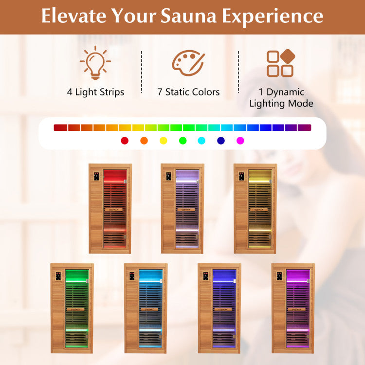 Costway Far Infrared Wooden Sauna Room with Bluetooth Speakers and Oxygen Ionizer for 1-2 person JV11410