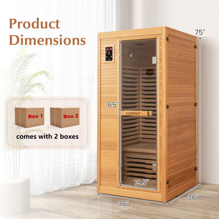 Costway Far Infrared Wooden Sauna Room with Bluetooth Speakers and Oxygen Ionizer for 1-2 person JV11410