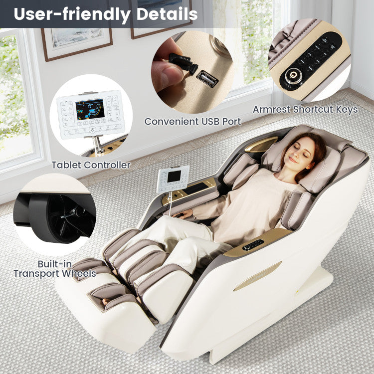Costway Therapy 36-2024 New 3D Model-SL Track Massage Chair with Airbags Waist and Calves Heating Foot Rollers JL10036WL-BN