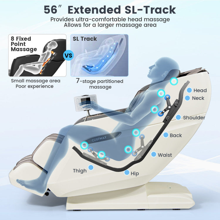 Costway Therapy 36-2024 New 3D Model-SL Track Massage Chair with Airbags Waist and Calves Heating Foot Rollers JL10036WL-BN