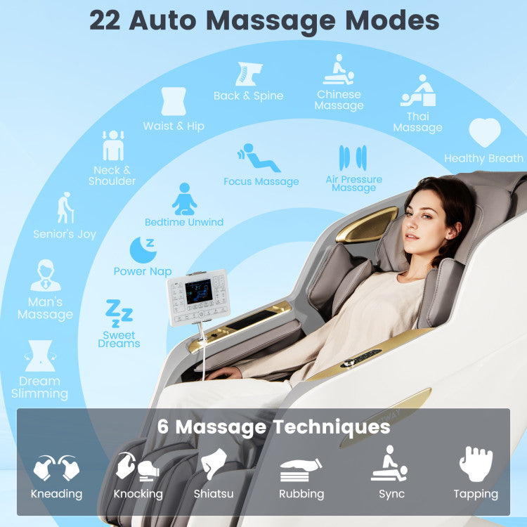 Costway Therapy 36-2024 New 3D Model-SL Track Massage Chair with Airbags Waist and Calves Heating Foot Rollers JL10036WL-BN