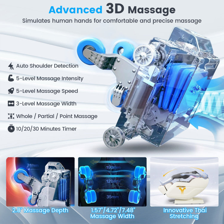 Costway Therapy 36-2024 New 3D Model-SL Track Massage Chair with Airbags Waist and Calves Heating Foot Rollers JL10036WL-BN